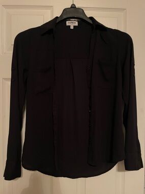 Express Black Long-Sleeve Button-Up Shirt